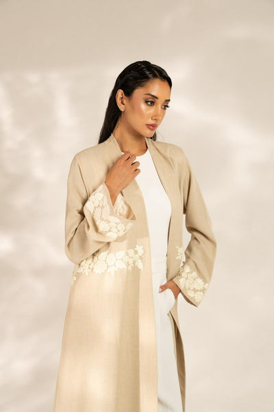 Petal Waist Linen Abaya